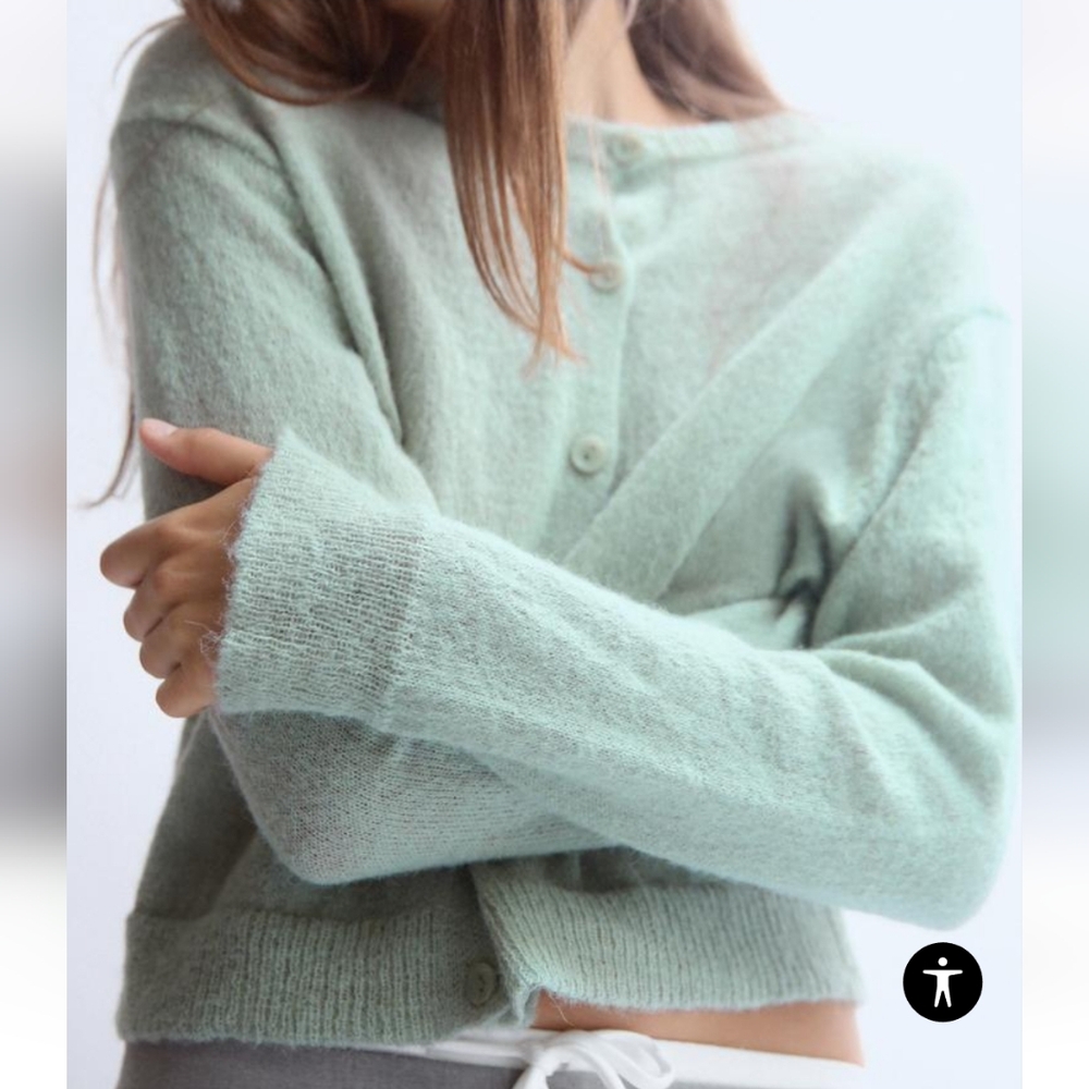 NWT ZARA SEA PASTEL GREEN FINE KNIT CARDIGAN